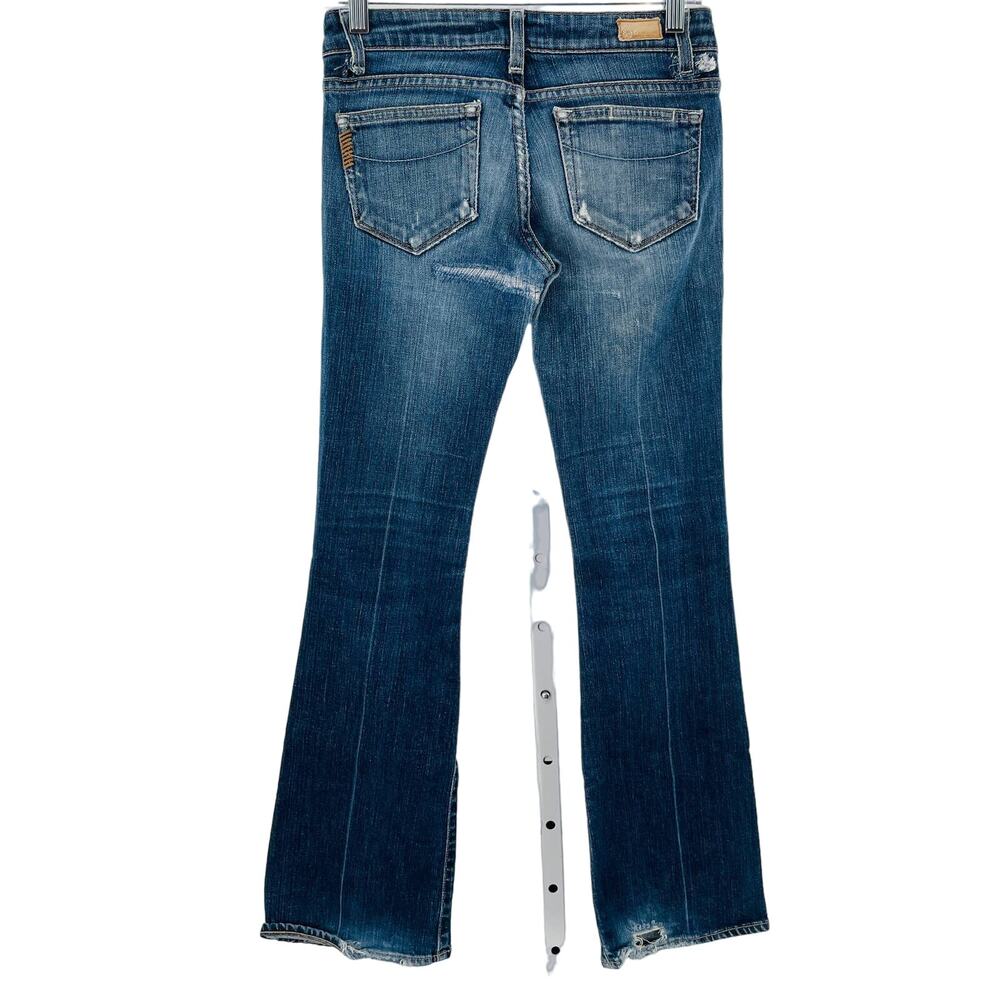 Paige Petite Premium Denim Lauren Canyon Blue Flared Lo Rise Distressed Jeans 25 - Picture 3 of 13